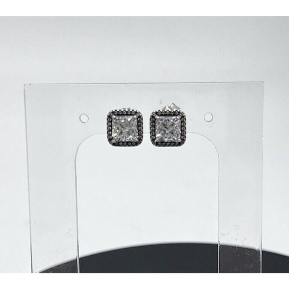 Pandora Timeless Elegance Sterling Silver Square Halo CZ Sparkle Stud Earrings - Picture 2 of 11